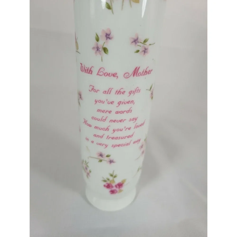 Porcelain Bud Vase Pink Floral With‎ Love Mother Poem. Russ Berrie #4957 Gift